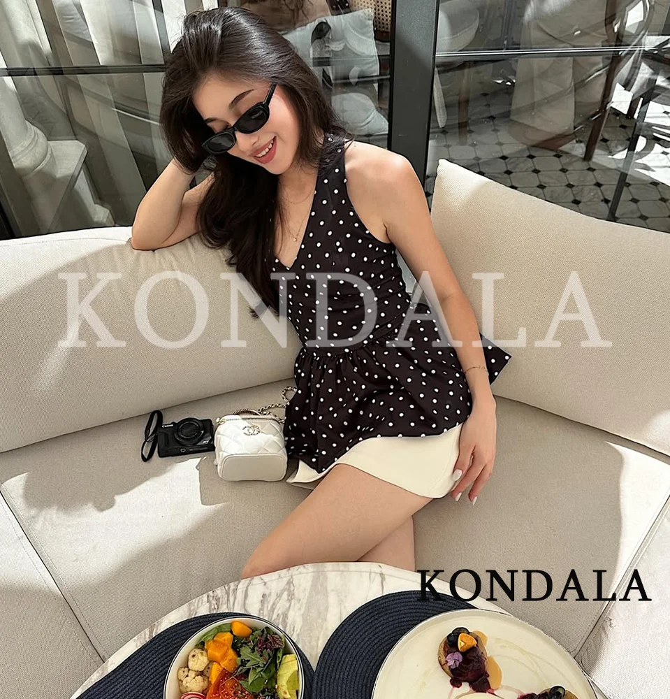 KONDALA Elegant Trendy Slim Halter Vest Women Summer High Street Holiday Tops New 2026 Fashion Ladies Chic Party Pleated Hem Top
