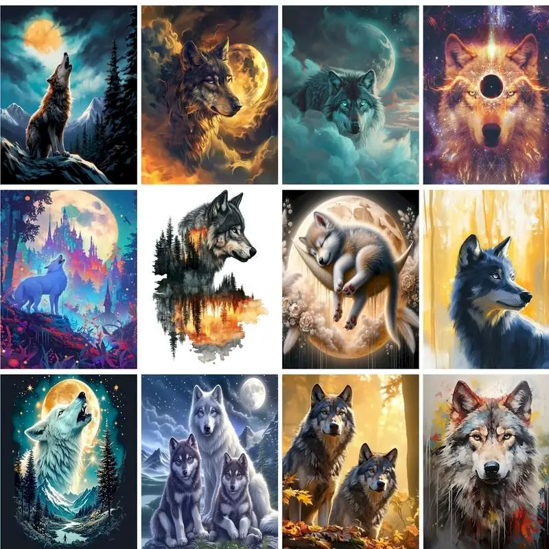 GATYZTORY Painting By Numbers On Canvas Kit For Adults Animals Wolf Drawing Acrylic Paint Oil Picture Of Coloring By Numbers Art