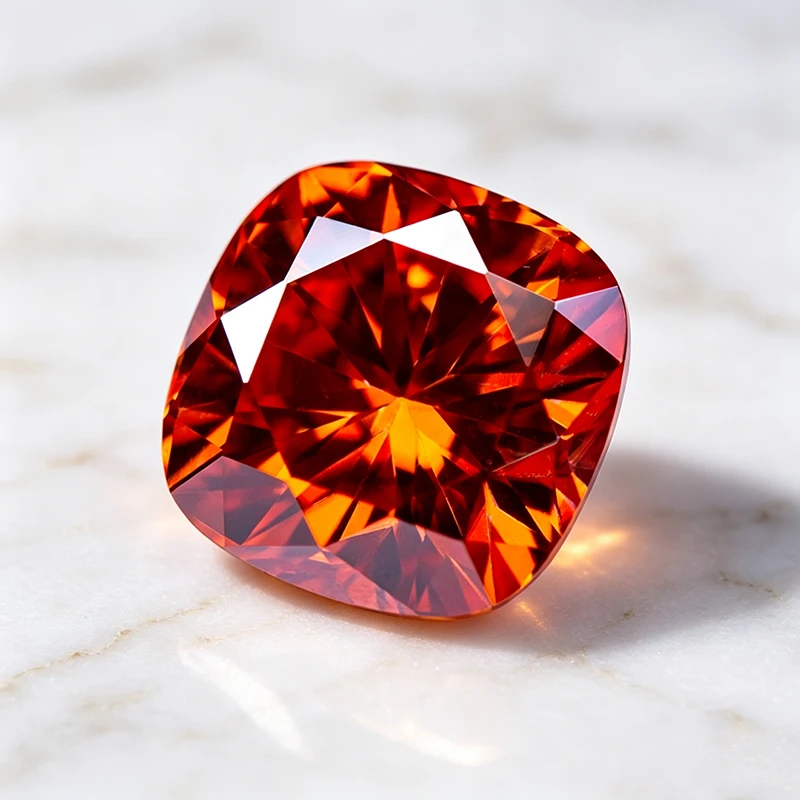 Moissanit-Stein in Orange, Kissenform, Edelstein für DIY-Schmuck wie Ringe, Halsketten, Ohrringe, Hauptmaterialien mit Zertifikat – Detail 3