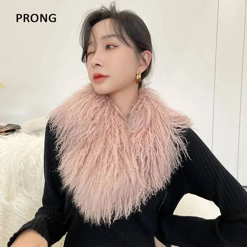 Winter Wool Fur Scarf Large Size Real Fur Collar Magnetic Snap Neck Warmer Ring Scarves 100% Natural Fur Mufflers