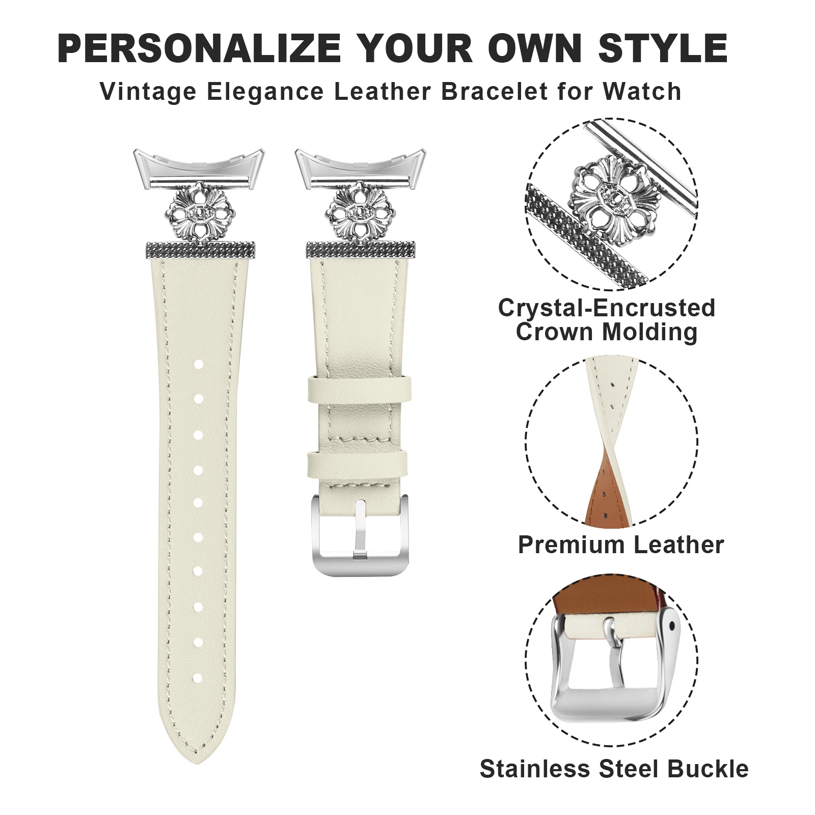 For Google Pixel Watch Straps Leather band leather + Four Petals stainless Steel Watchband for Pixel Watch 2 Bracelet correa image 5