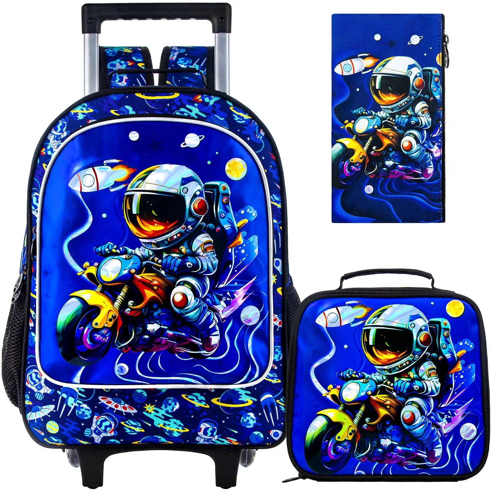 kid's-rolling-backpack-3pcs-set-one-rolling-backpack-handbag-pencil-case-space-astronaut-print-large-capacity