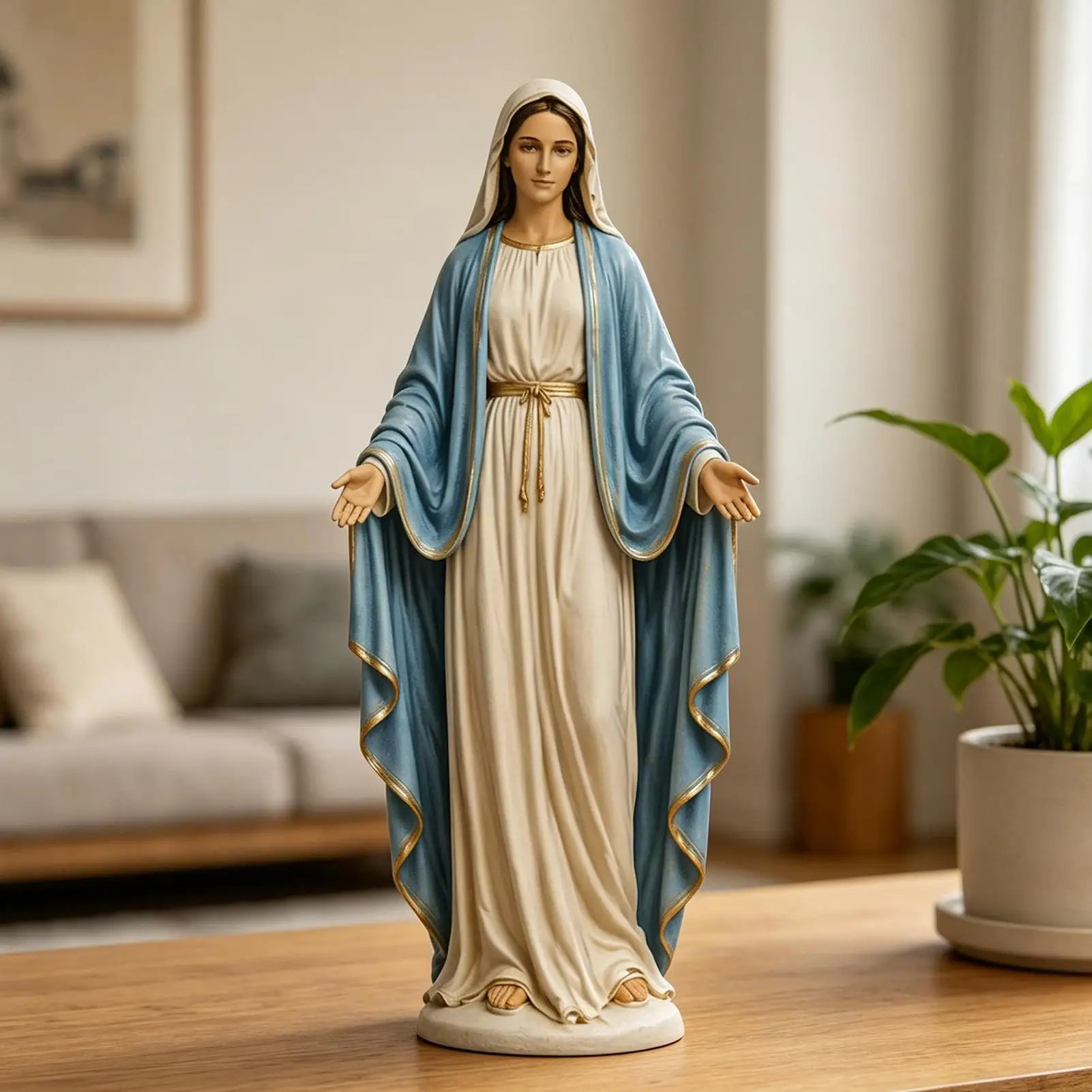 Estátua Colecionável da Virgem Maria em Resina, Mãe Abençoada, Estátua Religiosa Católica para Oração Cristã, Presente para Altar, Decoração de Casa