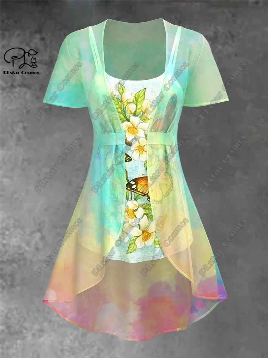 New 3D printing women's clothing art gradient color printing transparent two-piece suit jacket vest top gradient art series X-5