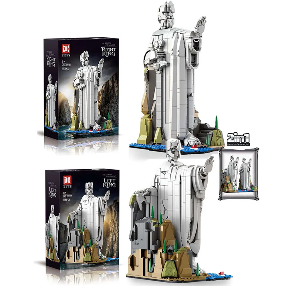 2‑in‑1 Left Right King Statue Building Blocks Set Magic Realm Twin Kings Gate Brick Model Building Kit Gift for Adult Collection