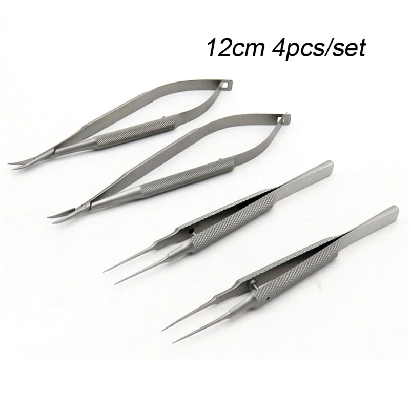 4 Stks/set Oogheelkundige Microchirurgische Instrumenten 12.5 Cm Schaar + Naald Houders + Pincet Roestvrij Staal Chirurgische Tool