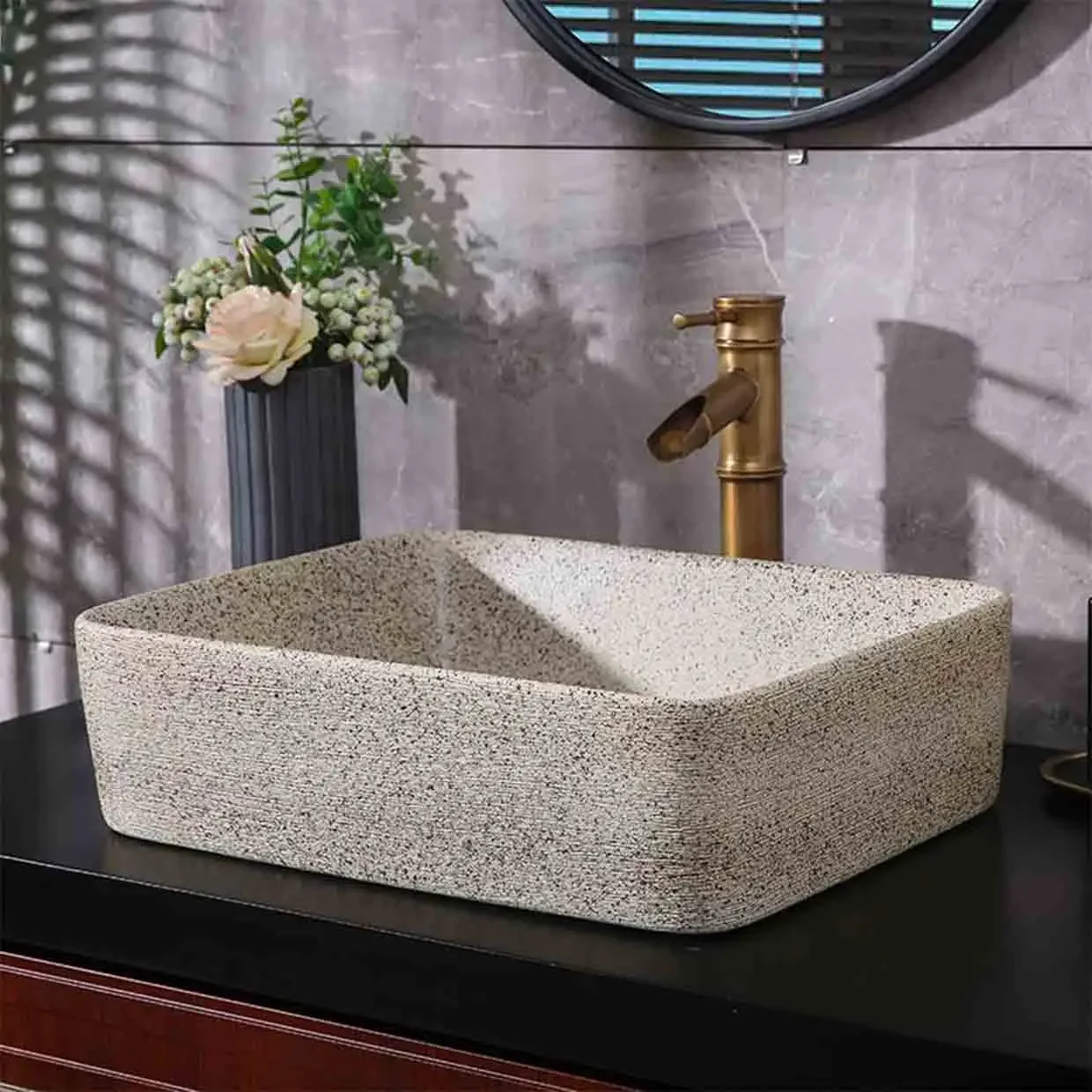 Outdoor Balcony Creative Frosted Countertop Sinks Retro Wash Basin Imitation Stone Washbasin Bathroom shampoo Sinks with Faucet