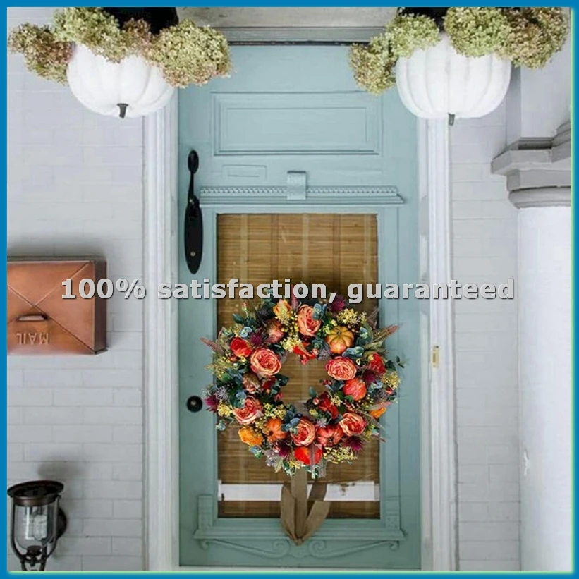 

Осенний венок 17,7 дюймов для входной двери, с тыквами и ягодами, подходит для Хэллоуина и Дня благодарения - AT35