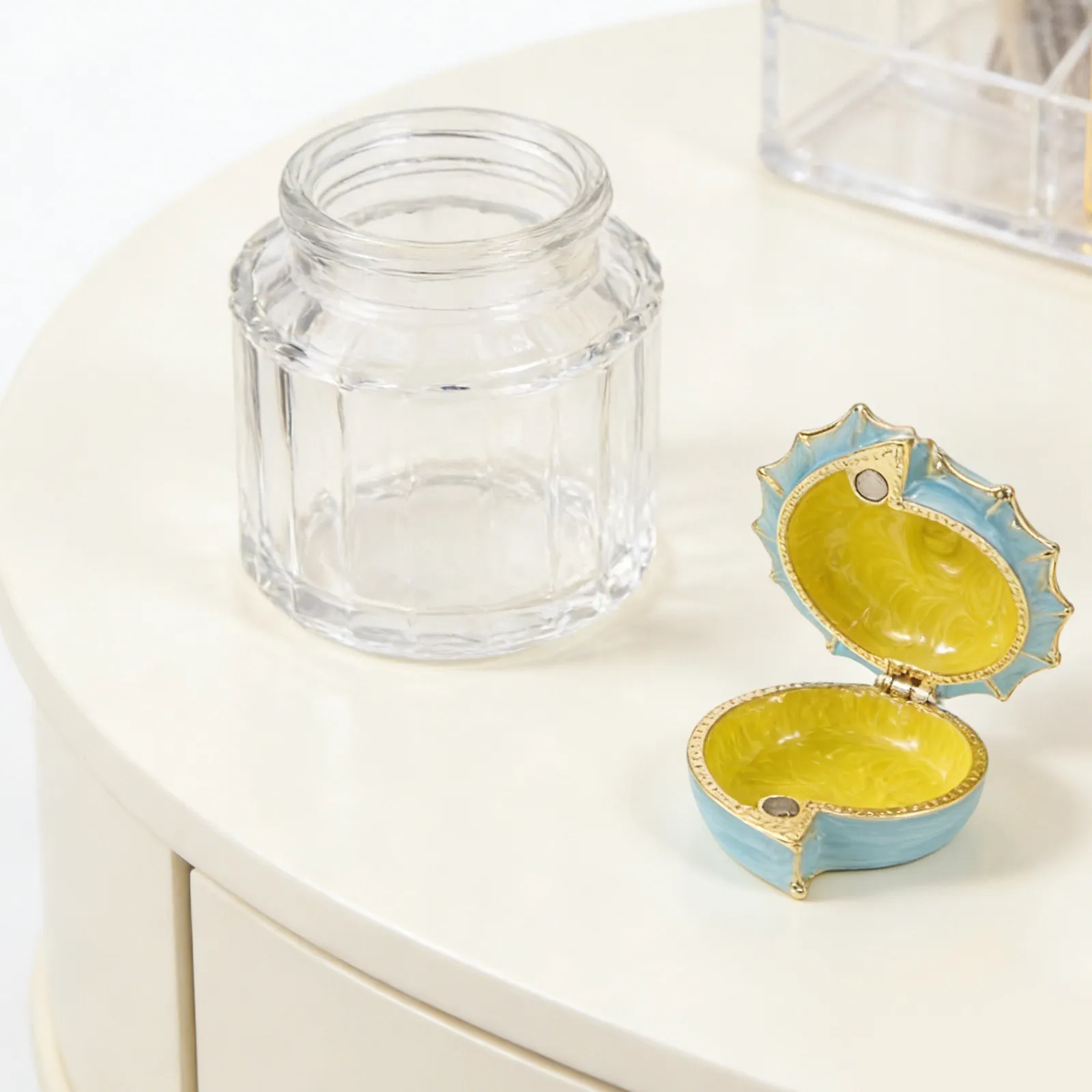 

Seashell Jewelry Box Orange 3 Mini Enameled Decorative Ocean Themed Keepsake Ring Necklace Organizer Vintage Metal Trinket