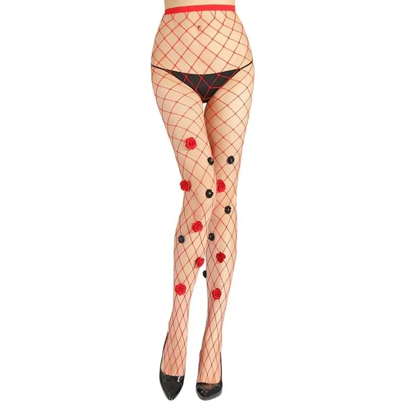 Sexy Original Heavy Industry Style Embroidered 3D Flower Hot Diamond Socks Fishing Net Socks Large, Medium, Small Mesh Pantyhose
