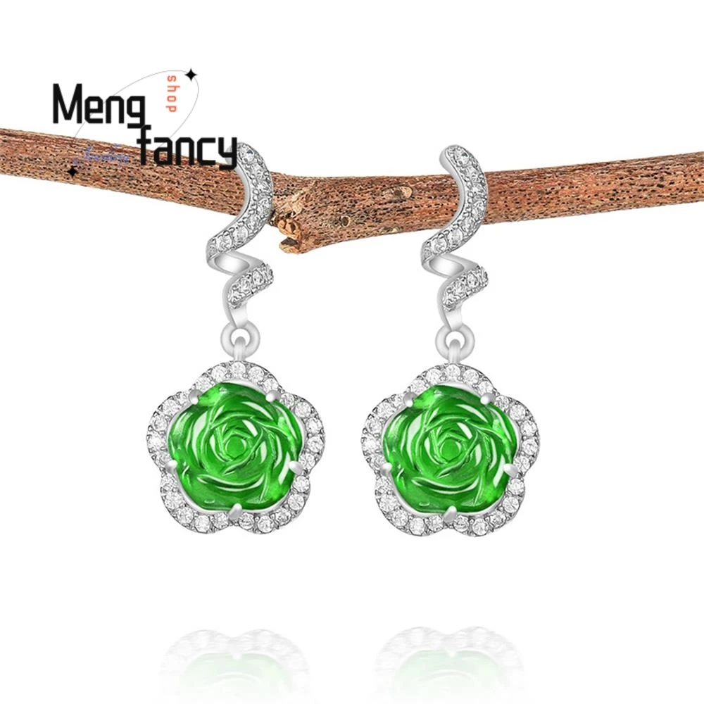 

Серьги с натуральным жадеитом А-класса Yanglv Rose S925, серебро, инкрустированный ледяным нефритом, высококачественные модные украшения, изысканные праздничные подарки