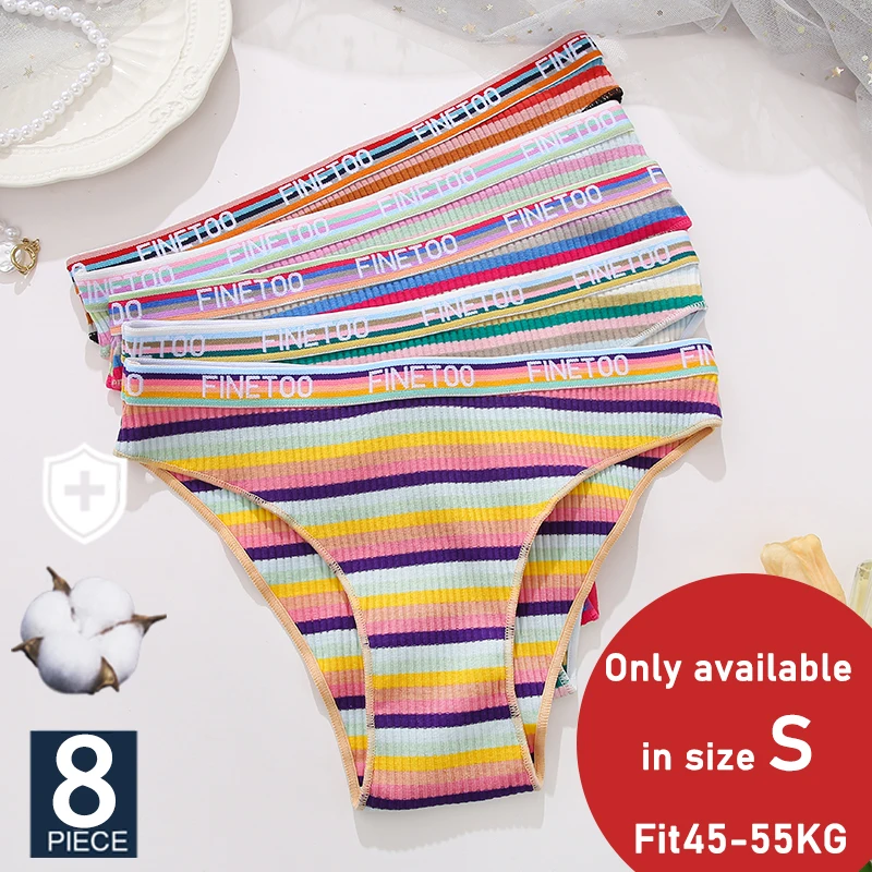 FINETOO 8PCS/Set Women Cotton Seamless Panties for Female S Size Underwear Sexy Colorful Striped Lingerie Letter Waist Briefs