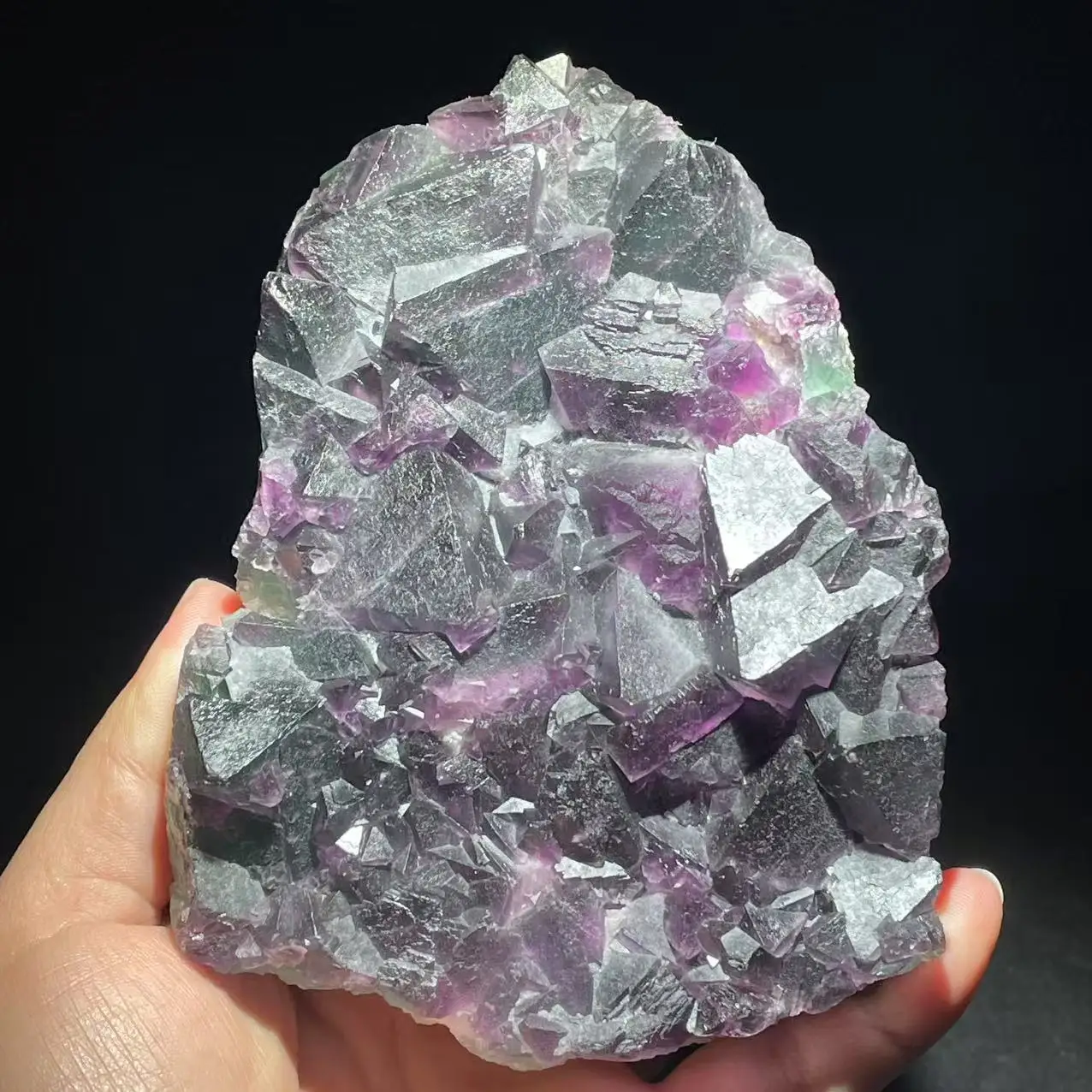 100% natural purple green fluorite quartz UV blue mineral specimen from Zhejiang