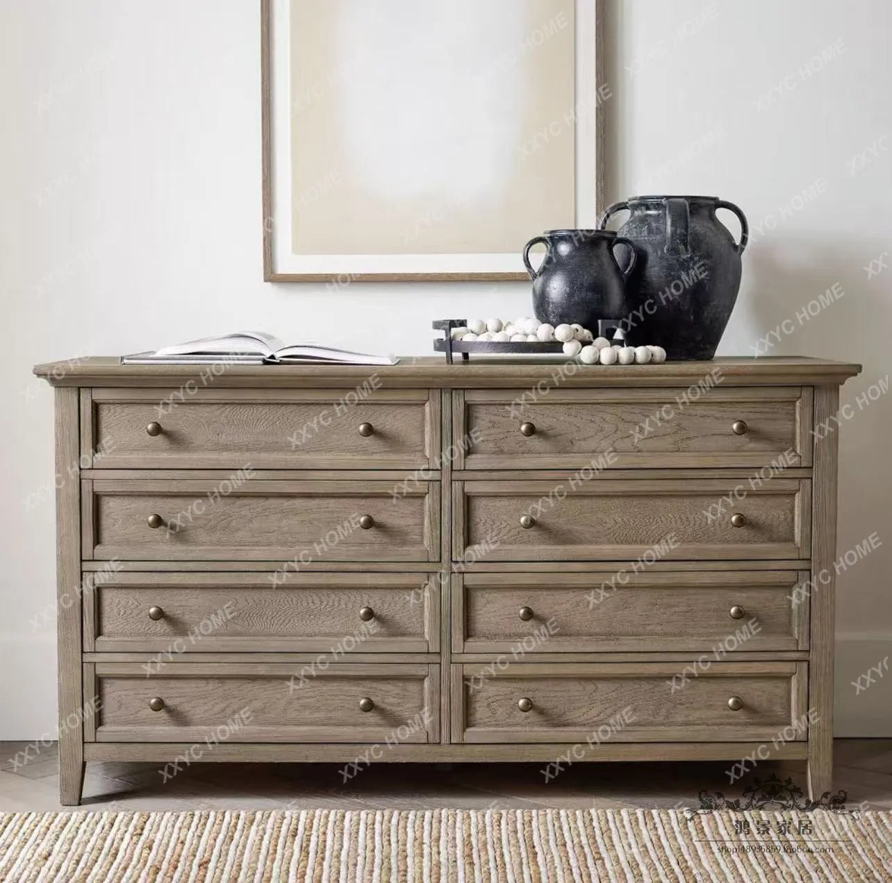 Medieval entrance chest country villa bedroom storage bedside cabinet living room display locker