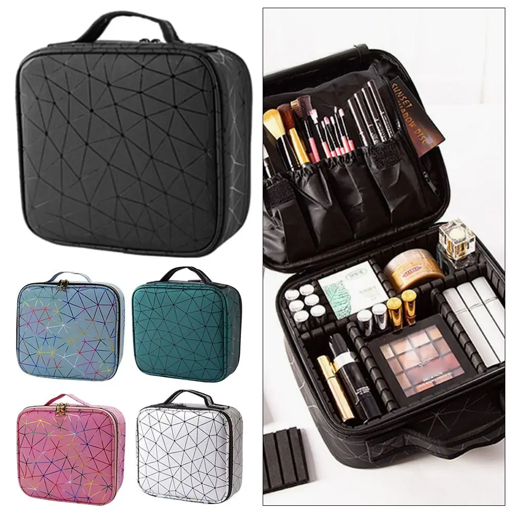 

Large Capacity Makeup Storage Bag Fashion PU Leather Waterproof Toiletry Bag Portable Detachable Partition Cosmetic Organizer