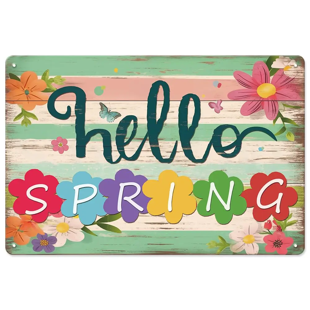 Spring Door Decorations Hello Spring Sign, 8x12 Inch Spring Decor Metal Signs, Spring Decorations for Home kitchen Coffee B sign