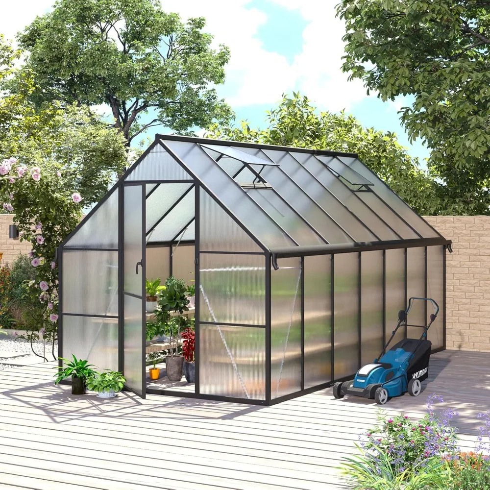 

8x14 FT Greenhouse for Outdoors, Polycarbonate Greenhouse with Roof Vent, Enhanced Aluminum Large Walk-in Green House for Garden