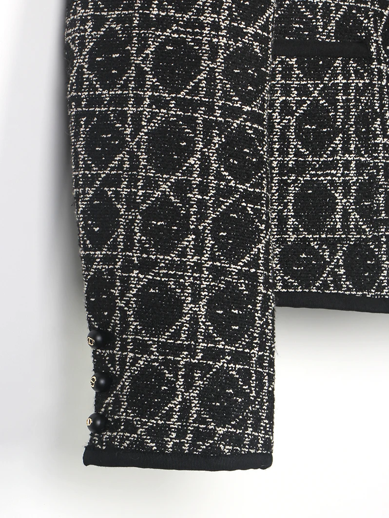 2025 new style fashionable European old money style tweed jacket slimming round neck rhombus top