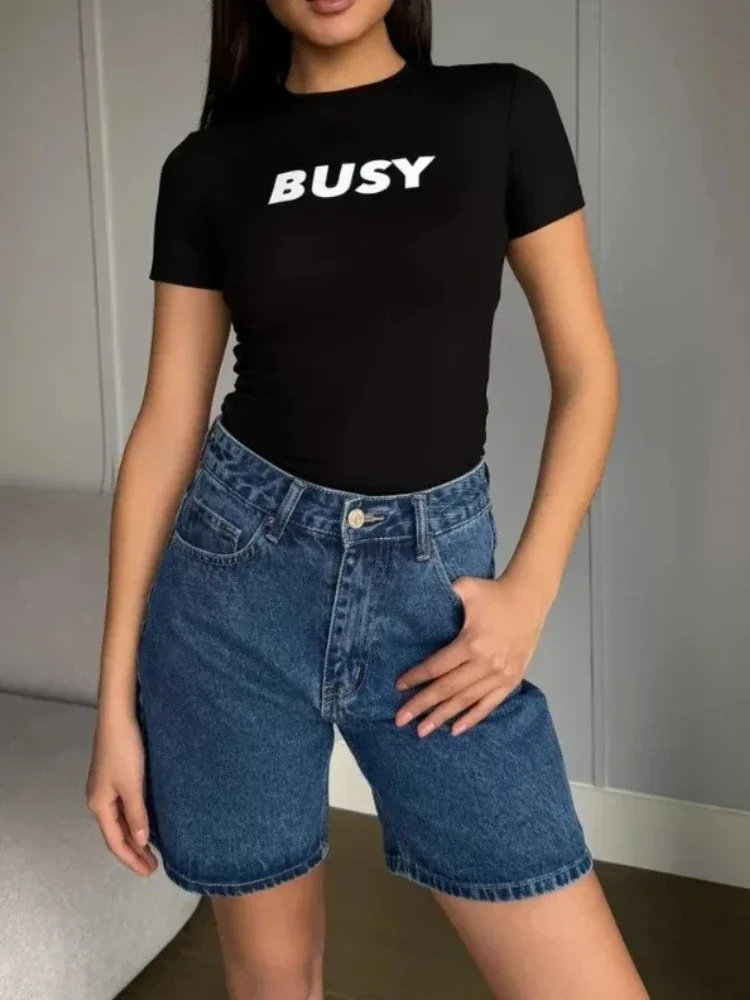 

Vintage Blue Summer Jean Shorts High Waist Women's Wide Leg Denim Shorts Black Straight for Casual Fashion Denim Shorts