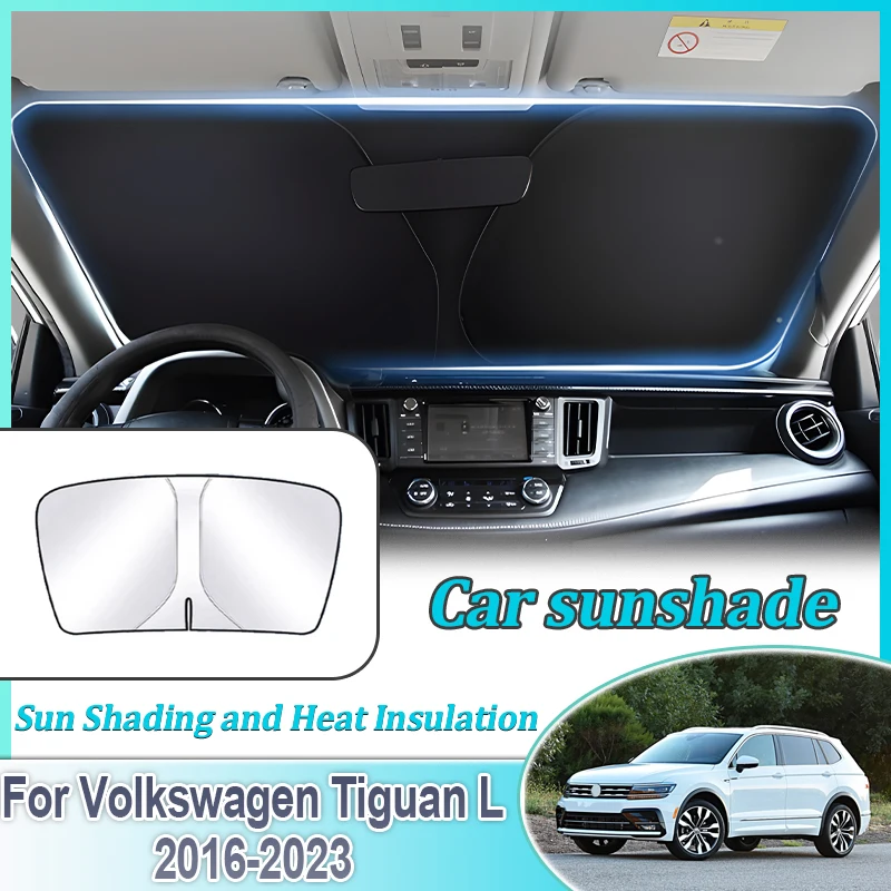 

For Volkswagen VW Tiguan 5seats L LWB 2016~2023 Anti-UV Car Sun Protection Steel Ring Front Windshield Sunshade Auto Accessories