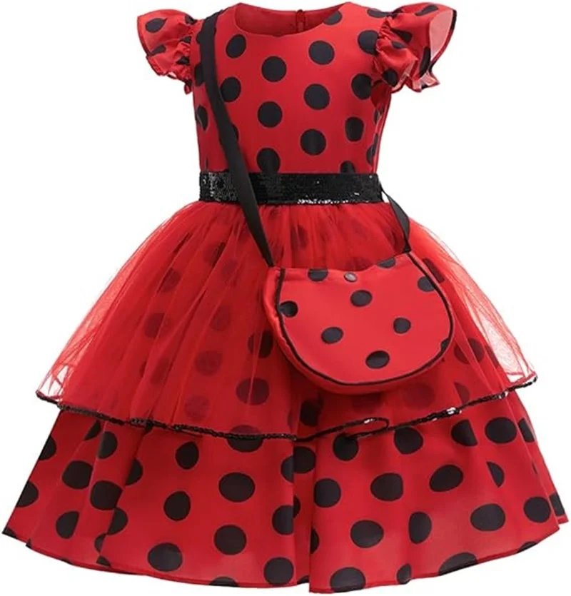 Girls Cosplay Costume Polka Dot Red Dress With Bag Gloves Mask Earrings For  Kids Bug Halloween Birthday Dress Up - AliExpress