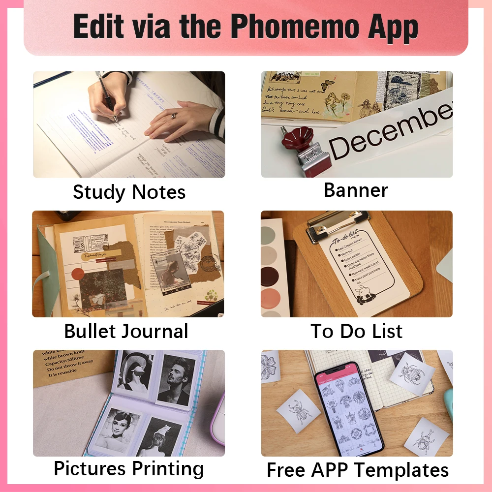 Phomemo T02 Mini Portable Thermal Printer Wireless BT Pocket Label Printer Connect 203dpi 53mm Printing