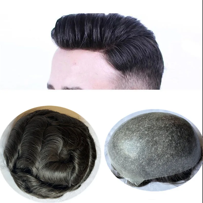 Tupé de cabello humano virgen para hombre, de alta calidad peluquín, sistemas de cabello, piel fina, Pu Natural, transpirable, fácil de usar