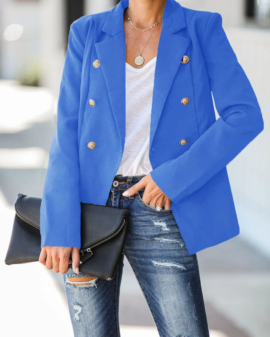 VOLALO Green Blue Yellow Black White Blazer Women Office Formal Double Breasted Buttons Blazer  Big Size Women Blazers Drop Ship