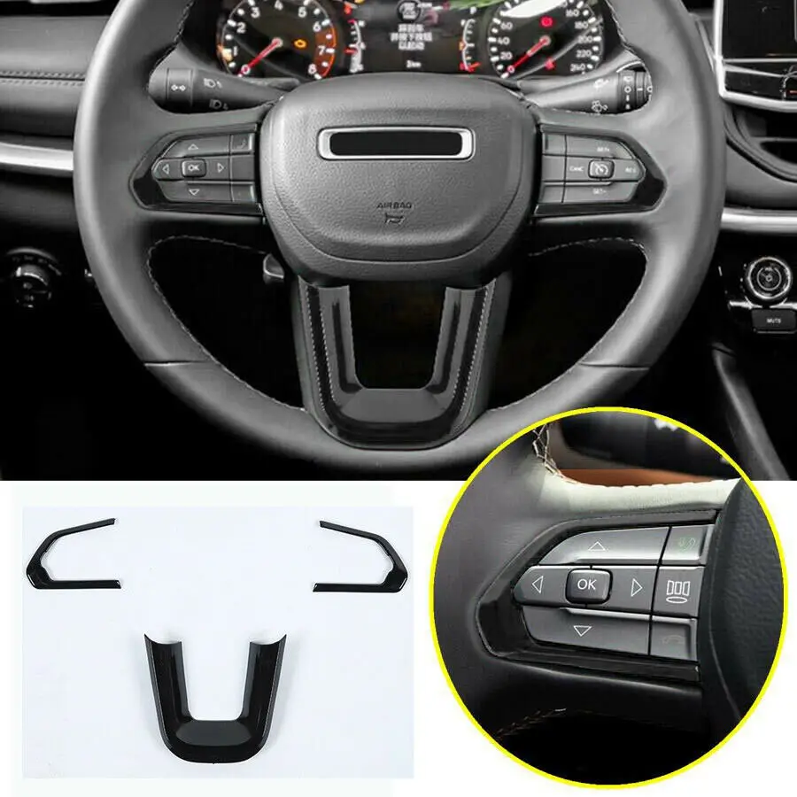 

3P Interior Steering Wheel Cover Trim For Jeep Compass 2022 Accessories Black