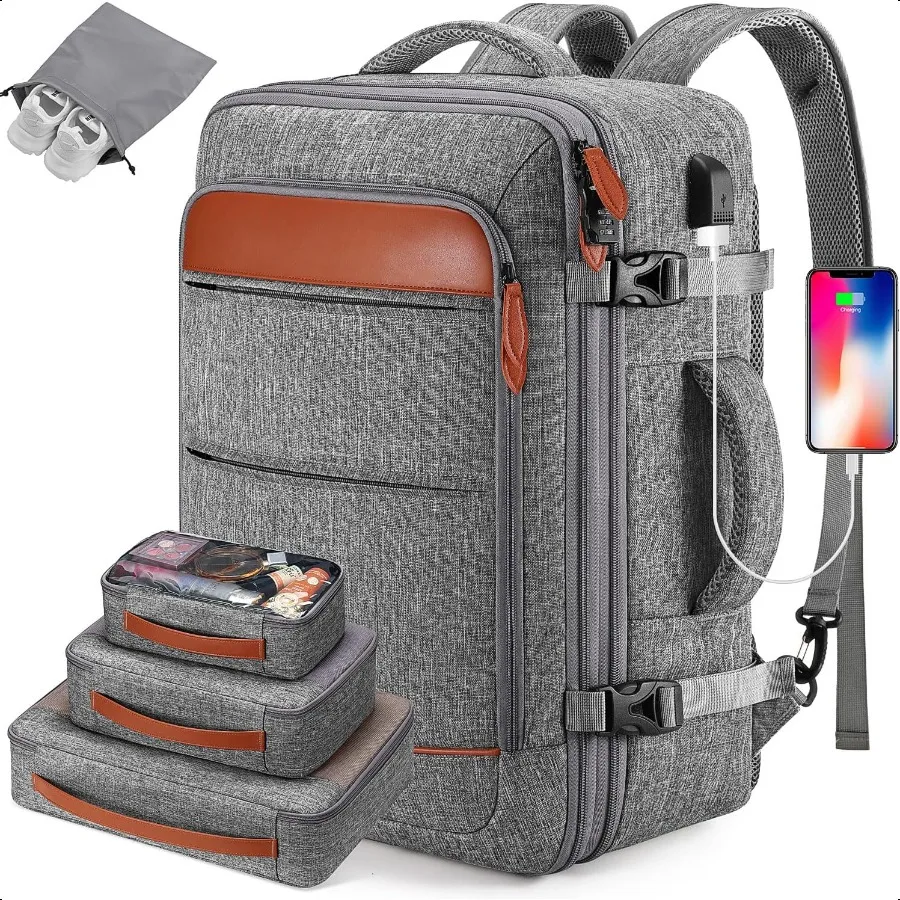 

Travel Backpack Carry On Backpack 42L Flight Appd Expandable Laptop Backpack with Packing Cubes Shoe Pocket Water Resistant Lag