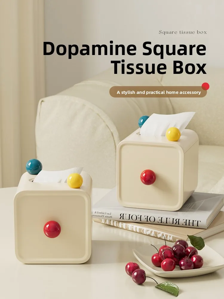 Cute Creamy Style Roll Paper Towel Box Desktop Living Room Coffee Table Creative Storage Organizer Square Shape Plastic Box