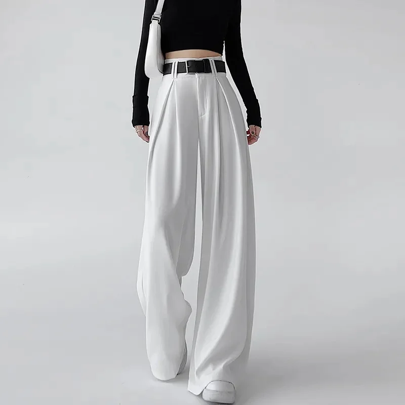 Costume taille haute pour femme, jambes larges, pantalon complet, coréen, élégant, minimalisme, droit, ample, nouvelle collection automne