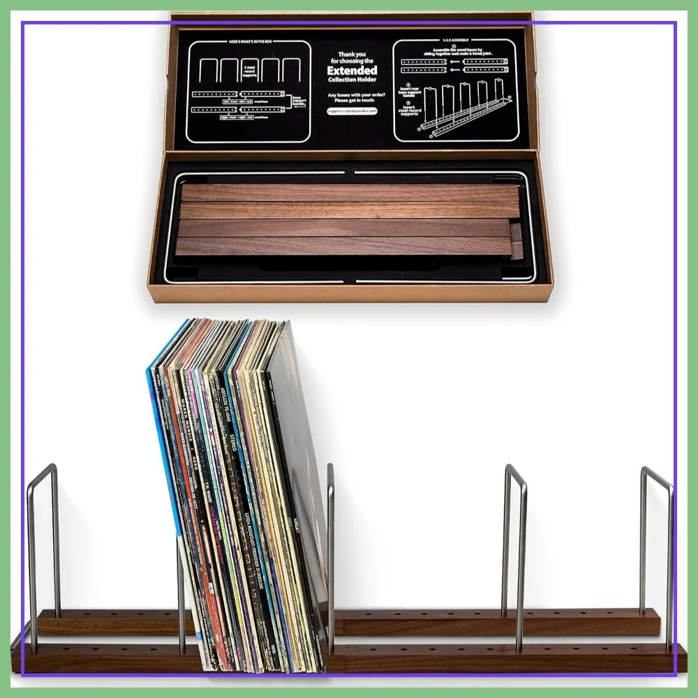 Vinyl Record Storage Holder for 150 LPs, Walnut Wood & Metal Display Stand