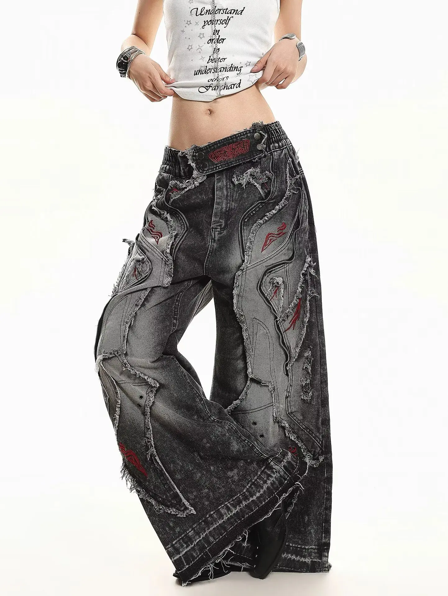 Unisex Black Gothic Style Jeans Long Trousers Y2K Harajuku Streetwear Hip Hop Vintage Casual Trousers for Men And Women 2026 New