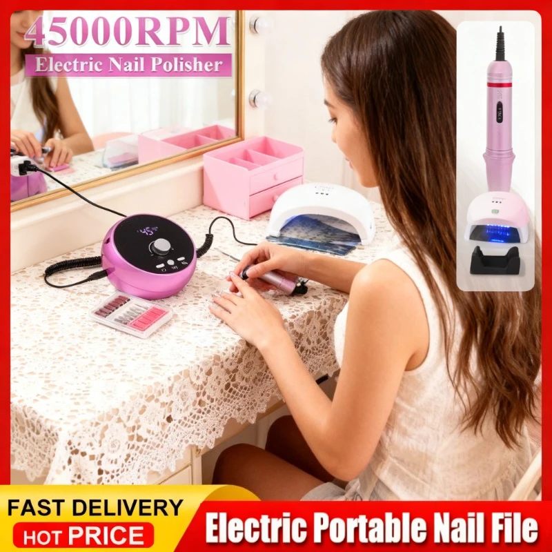 

Профессиональная маникюрная дрель, 45000 об/мин, электрическая дрель для ногтей, белая, розовая, фиолетовая, шлифовальная машина для ногтей, гель для удаления кутикулы