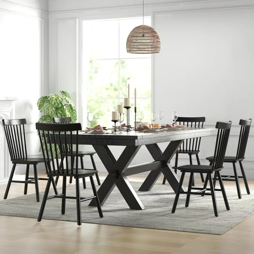 Dining Room Chairs Set of 6 Windsor Dining Chair with Spindle Back,Farmhouse Armless Side Chair,Solid Wood