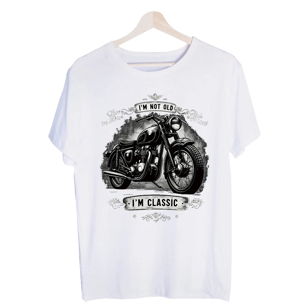 Men's Motorcycle Graphic Tee, Vintage Style Short Sleeve Crew Neck T-Shirt for Casual Streetwear