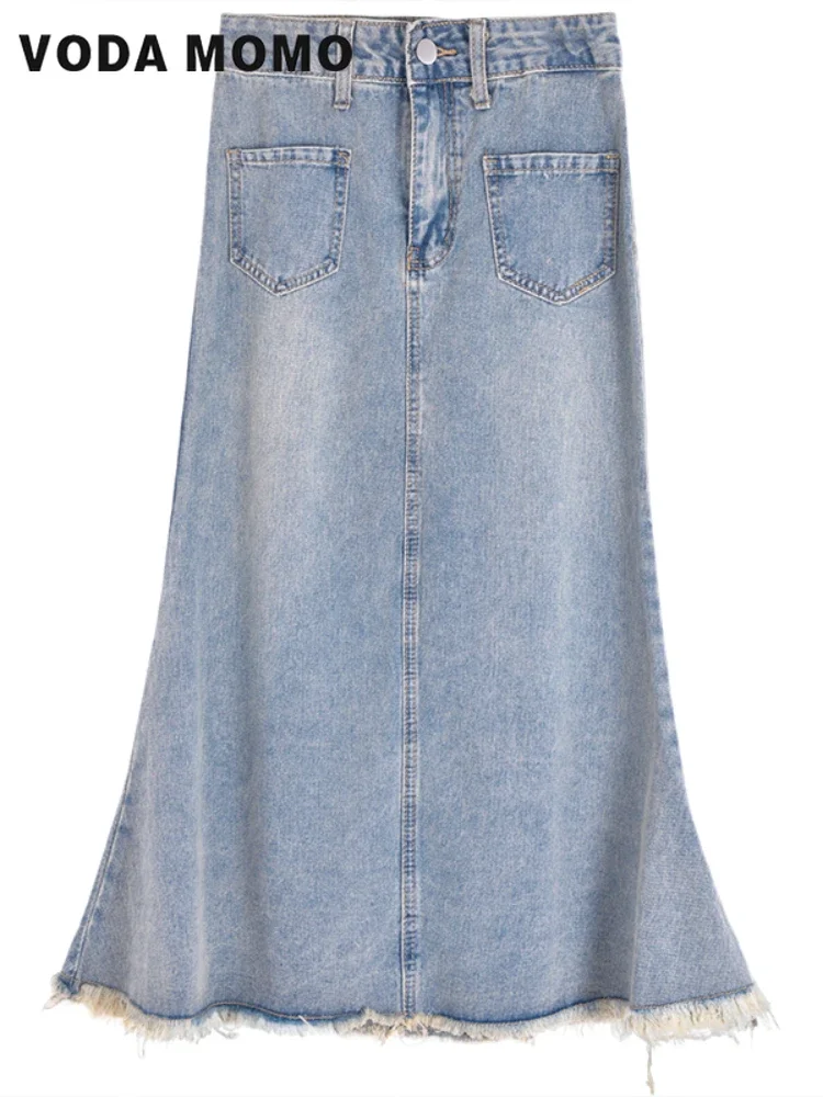 Neue Koreanische stil Version frauen Retro Denim Rock Hohe Taille Frühling Sommer EINE Linie Rock Lange Jeans Weibliche Grundlegende Vielseitig