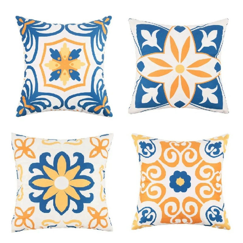 

Set Of 4 Outdoor Waterproof Pillow Covers 18Inx18in Mandala Flower Decorative Pillow Covers Bohemian Style Geometric