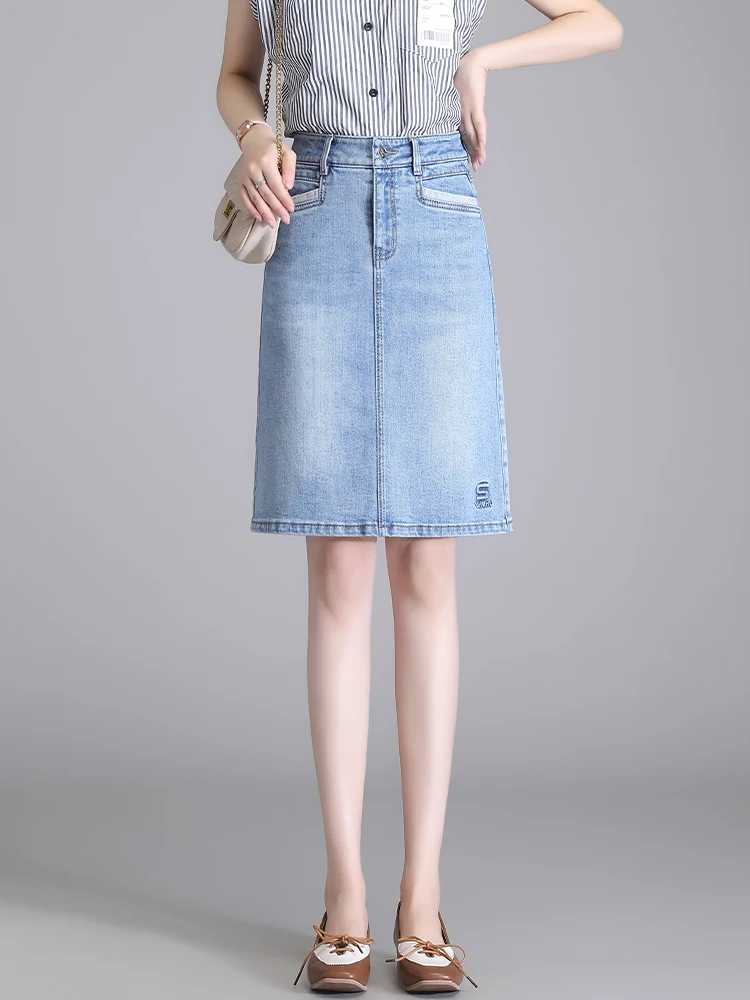 

Светло-голубая джинсовая юбка А-силуэта с высокой талией для женщин, весна-осень, новый стиль, удобная, дышащая, в корейском стиле