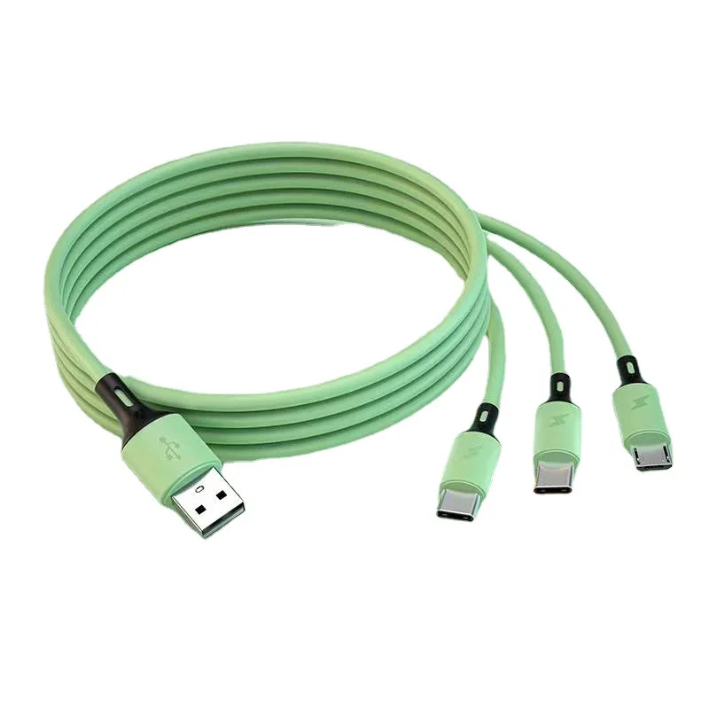 Hot Selling Gift 3a Fast Charging Three In One Mobile Phone Charging Cable for Liquid Silicone with One Drag Three Data Cables