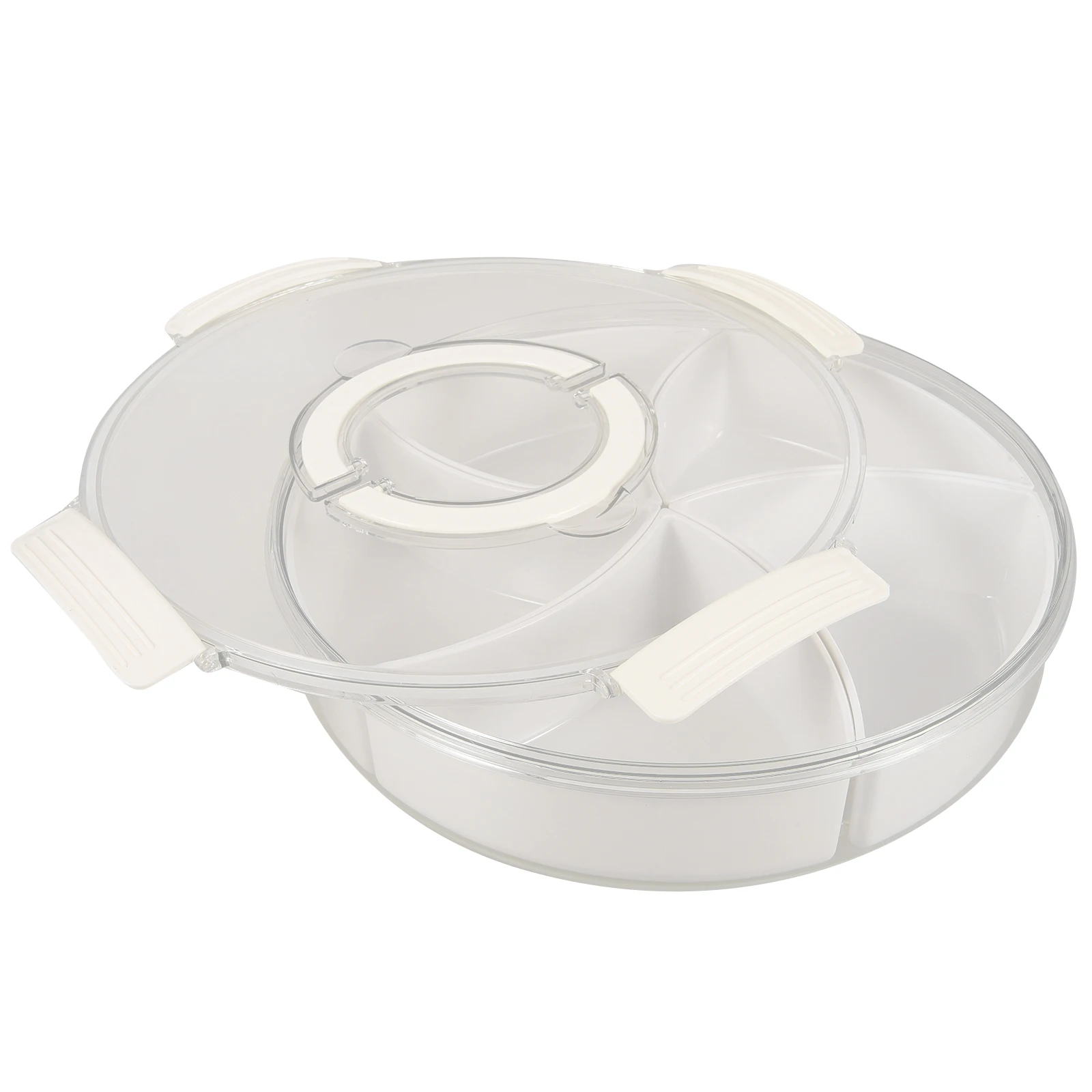 

5 Compartments Snack Box White Round Fruit Tray Lidded Storage Platter Dried Fruit Box Party Picnic Serving Case Kitchen Bar