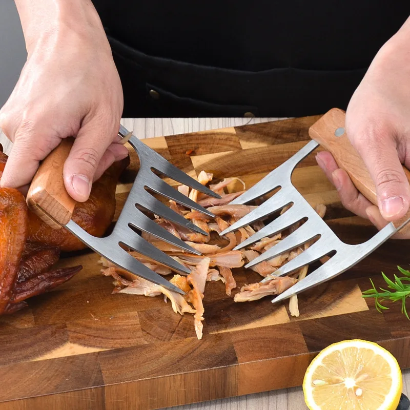 

BOLTIFY 2026 New Bear Claws Stainless Steel BBQ Meat Shredder Claws with Wooden Handle Bottle Opener Turkey Chicken Claws