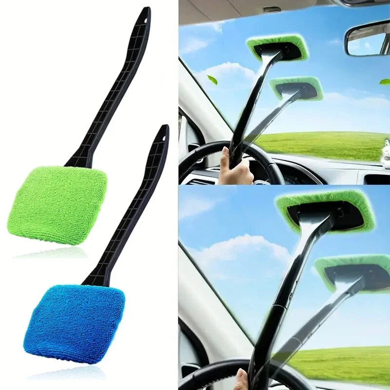 Car Cleaning Brush Long Handle Window Glass Cleaning Set Windshield Wiper Replaceable Dust Water Removal Brush Head