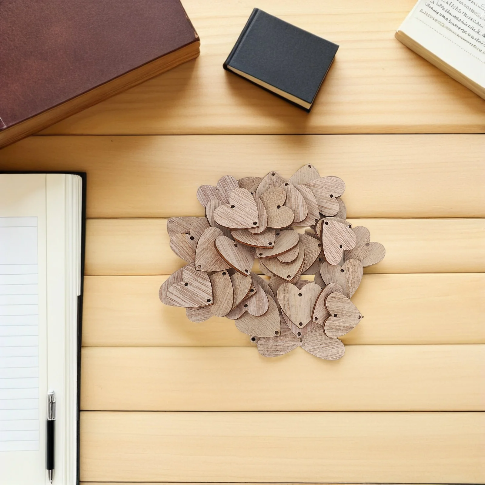 

50pcs Wooden Slices With Iron Loops For Diy Hanging Plaque Calendar Home Wall Decoration Birthday Reminder Board Wood Grain