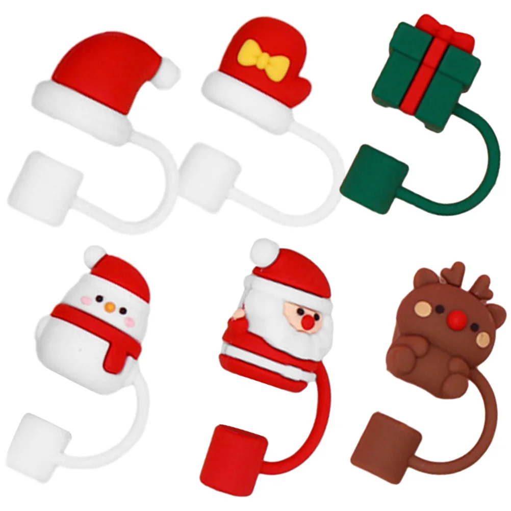 6 szt. Silikonowe nakładki na słomki wielokrotnego użytku, szczelne, dekoracyjne, idealne na pikniki i do codziennego użytku, świąteczne osłonki na słomki.