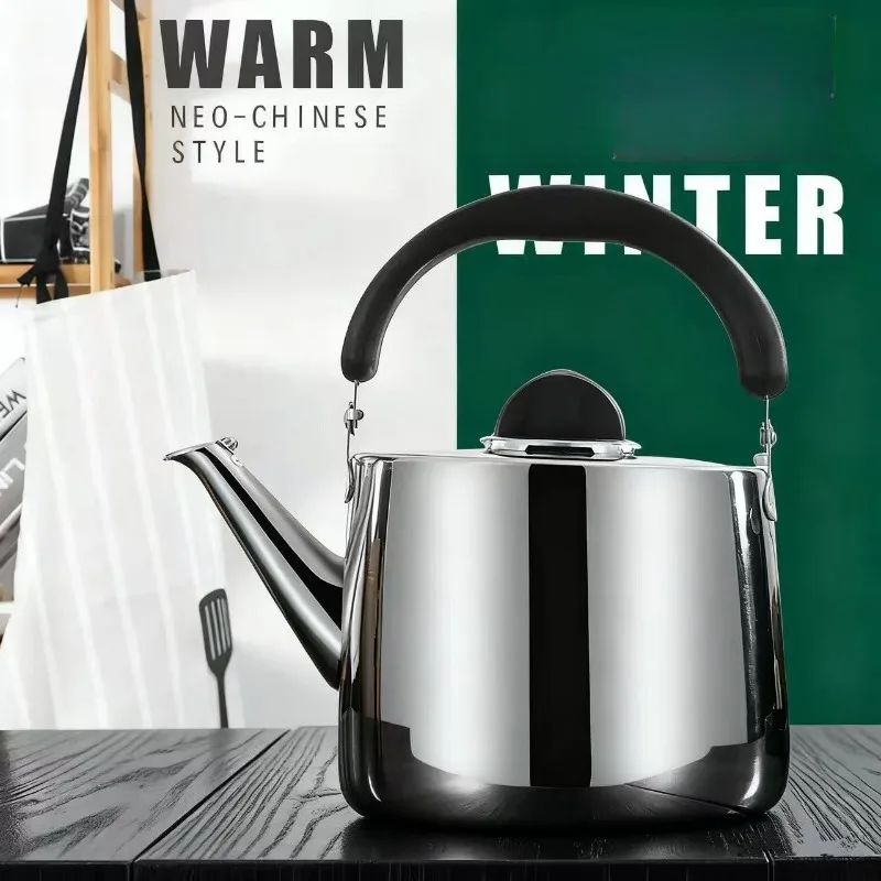 European Stainless Steel Whistling Kettle Creative Bakelite Handle Thickened Metal Kettle for Home Use Home Kitchen Cookware