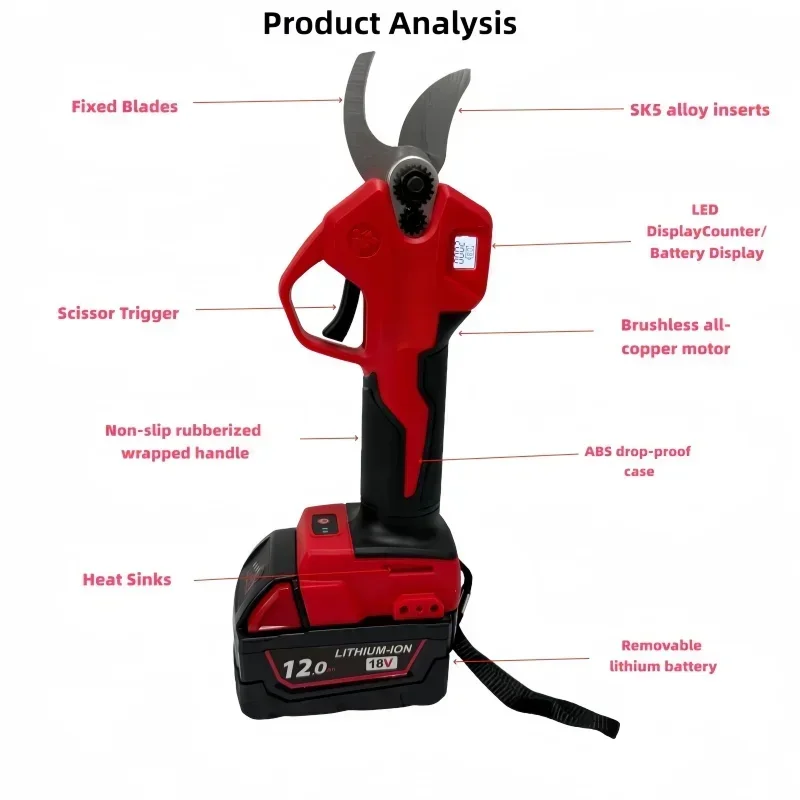 25mm bezkartáčové elektrické nůžky pro Milwaukee 18V bateriový kolík zahradní akumulátorové prořezávací nůžky zahradní nůžky na ovocné stromy elektrické nářadí - náhled 4