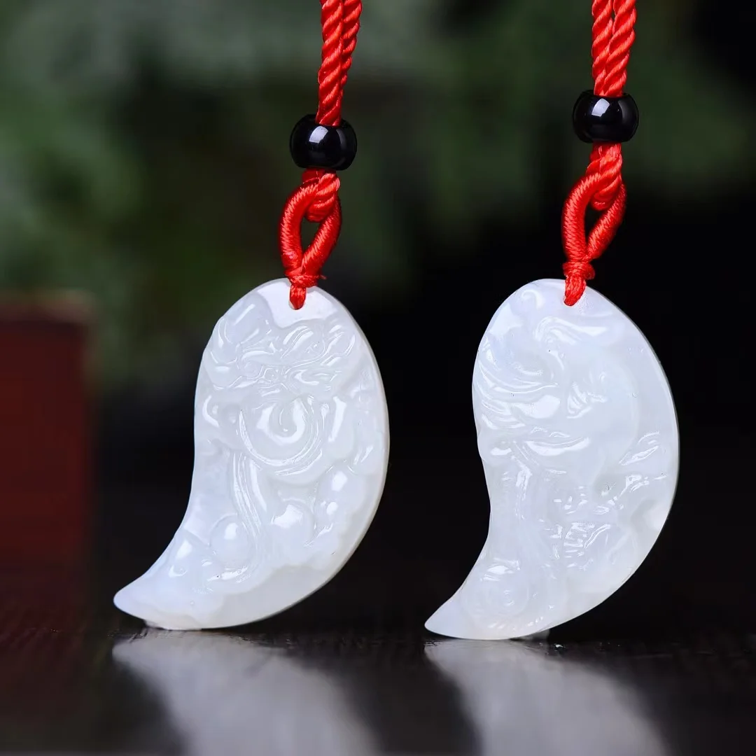 Hetian Jade Dragon Phoenix Heming Pendant Ornaments 1629#