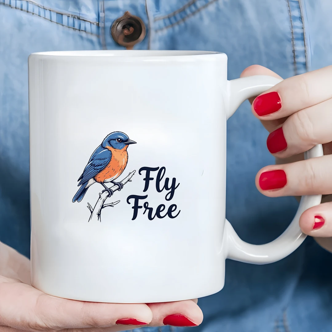 

11oz Bird Print Mug + Hand-painted Blue Orange Bird Cup + Kids Cold & Hot Drink Cup - Christmas Gift for Family & Office